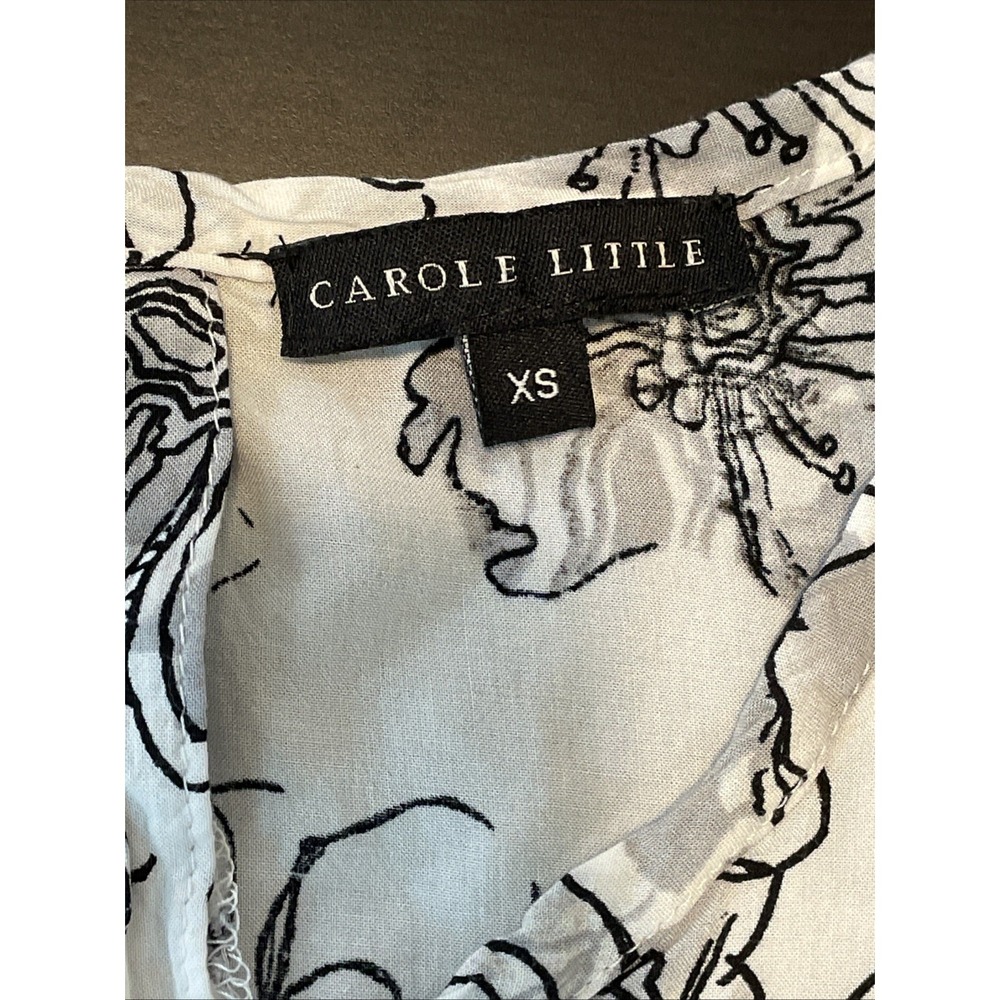 Vintage Carole Little XS Ivory Black Floral Rayon Cap Sleeve Blouse Career Top - Picture 10 of 12